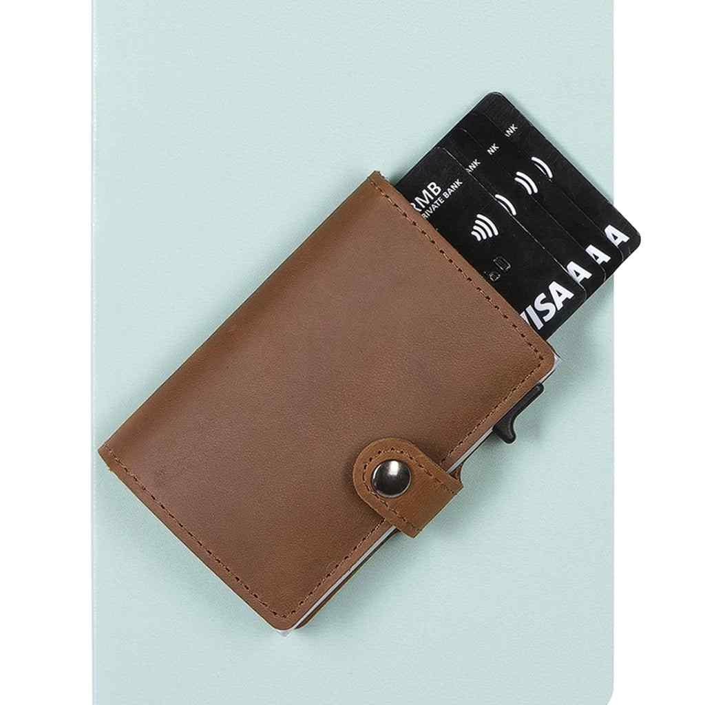 EaziCard Genuine Leather Saddle RFID Wallet | Black/Silver - KaryKase