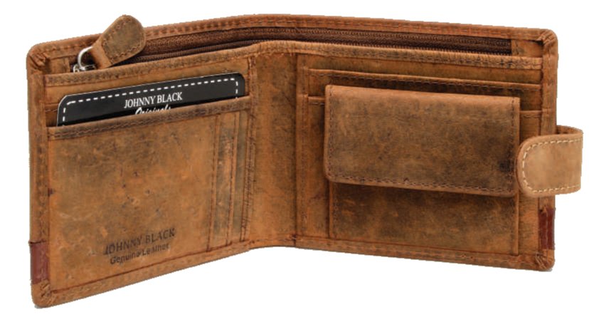 Johnny Black Rugged 6CC Bi - fold Leather Wallet - RFID | Brown - KaryKase