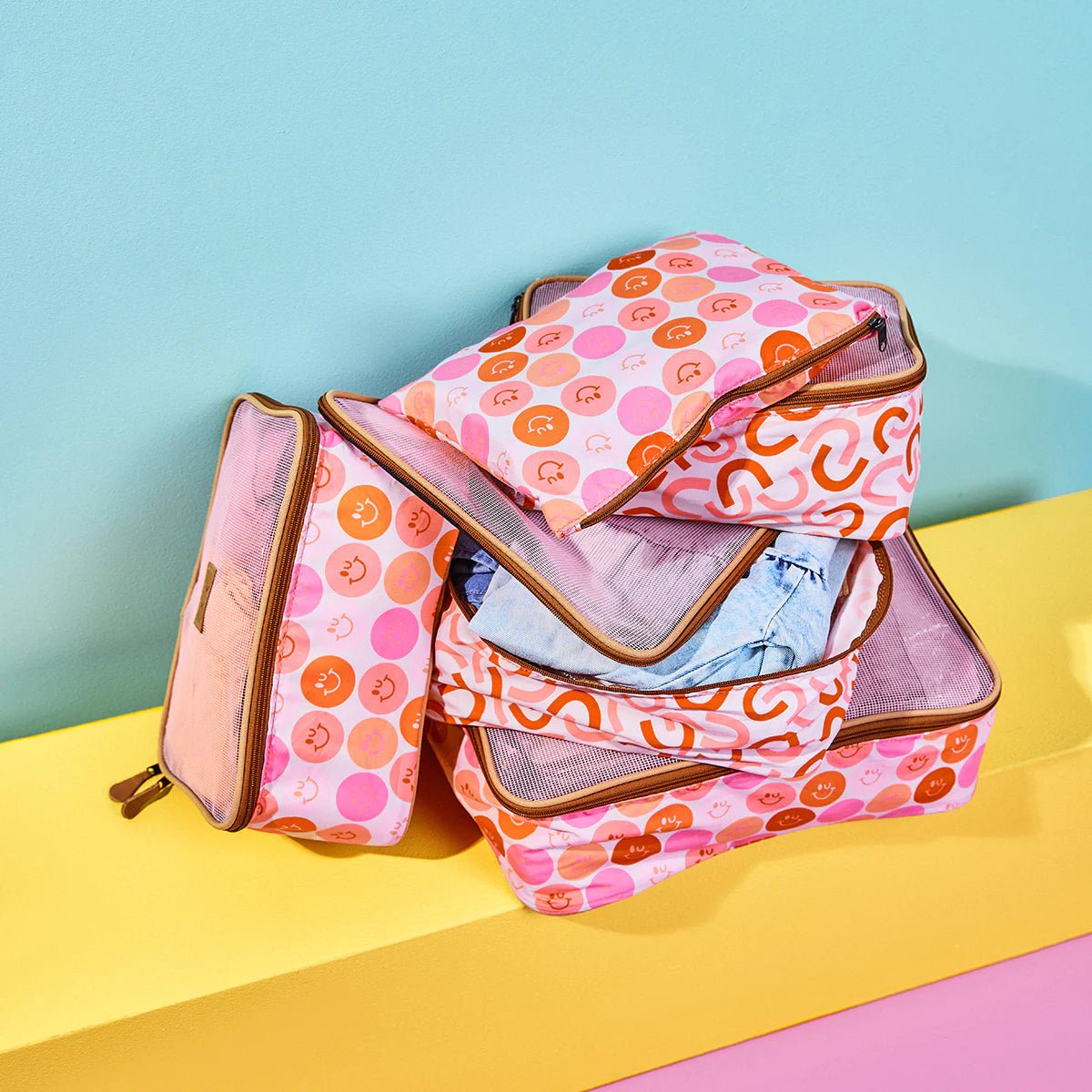 Thandana Kids Travel Luggage Organizer Pods - 6 Piece Set | Smiley Blush - KaryKase