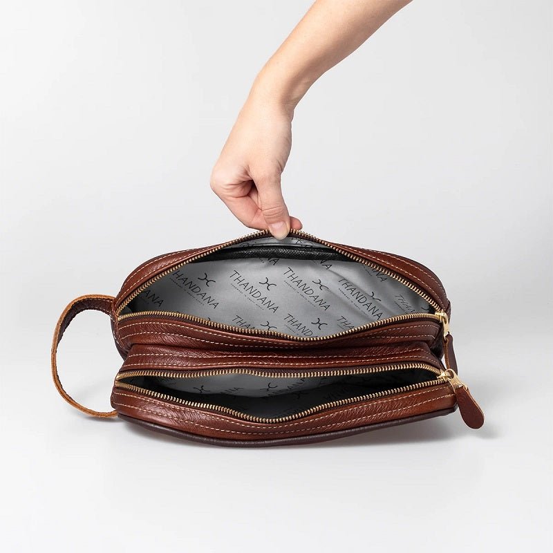 Thandana Mens Double Zip Vanity Leather Case - KaryKase