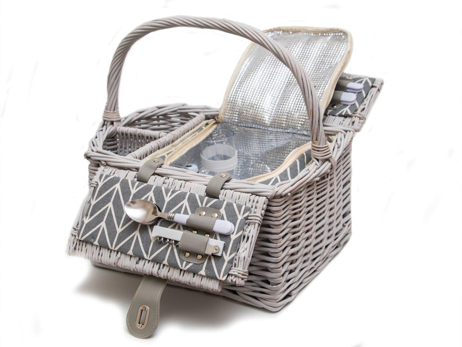 Yuppie Gift Baskets Romance Picnic Basket (2 Persons) | Grey Washed Wicker - KaryKase