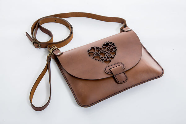 Yuppie Gift Baskets Heart Design Leather Clutch Handbag | Brown - KaryKase