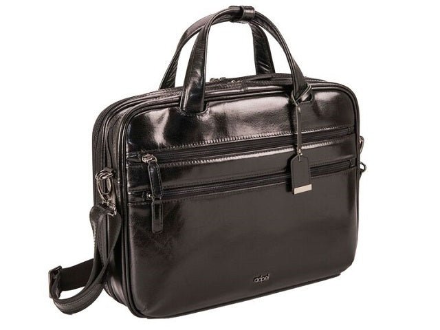 Adpel Roma Vitello Leather Laptop Bag | Black - KaryKase