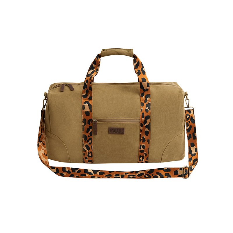 Escape Classic Canvas BAGE038BR Weekender Bag With Animal Print Straps – Light Brown - KaryKase