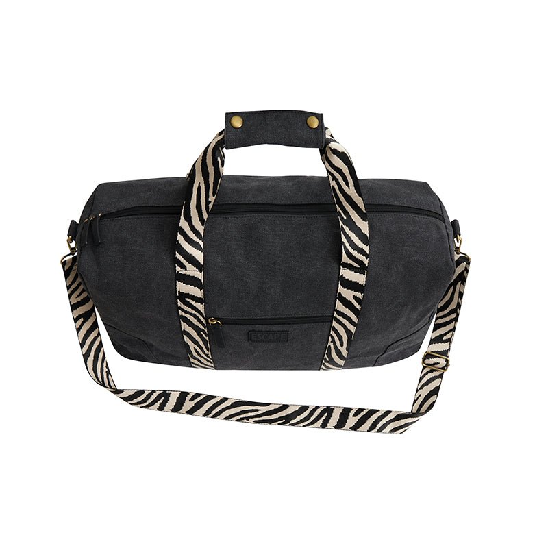 Escape Classic Canvas Weekender Bag With Zebra Print Straps – Black - KaryKase