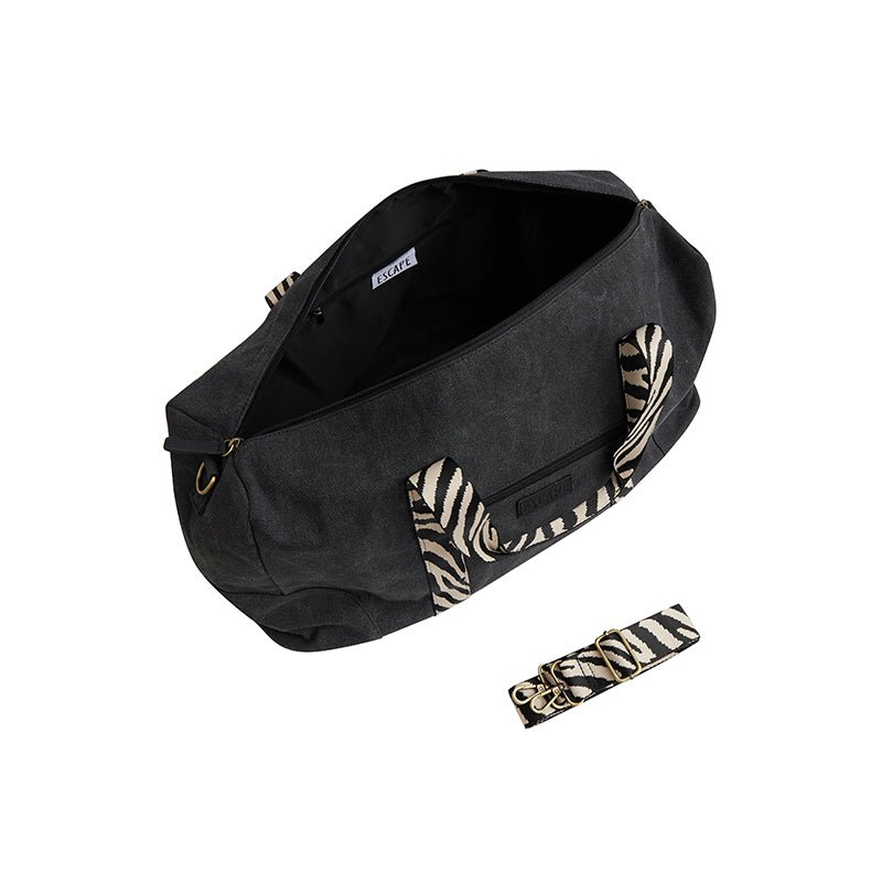 Escape Classic Canvas Weekender Bag With Zebra Print Straps – Black - KaryKase