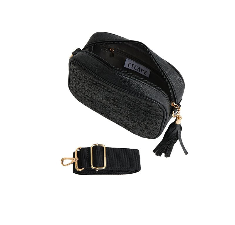 Escape Crossbody Rafia Weave Bag | Black - KaryKase