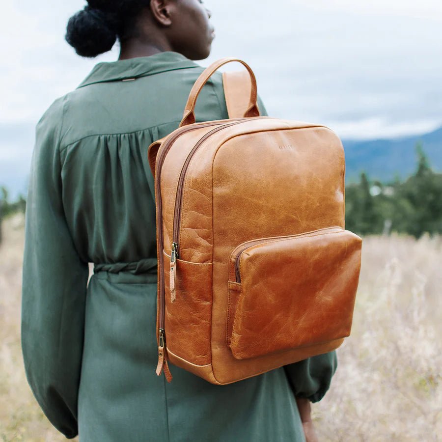 Mally Hunter Leather Laptop Backpack | Toffee - KaryKase