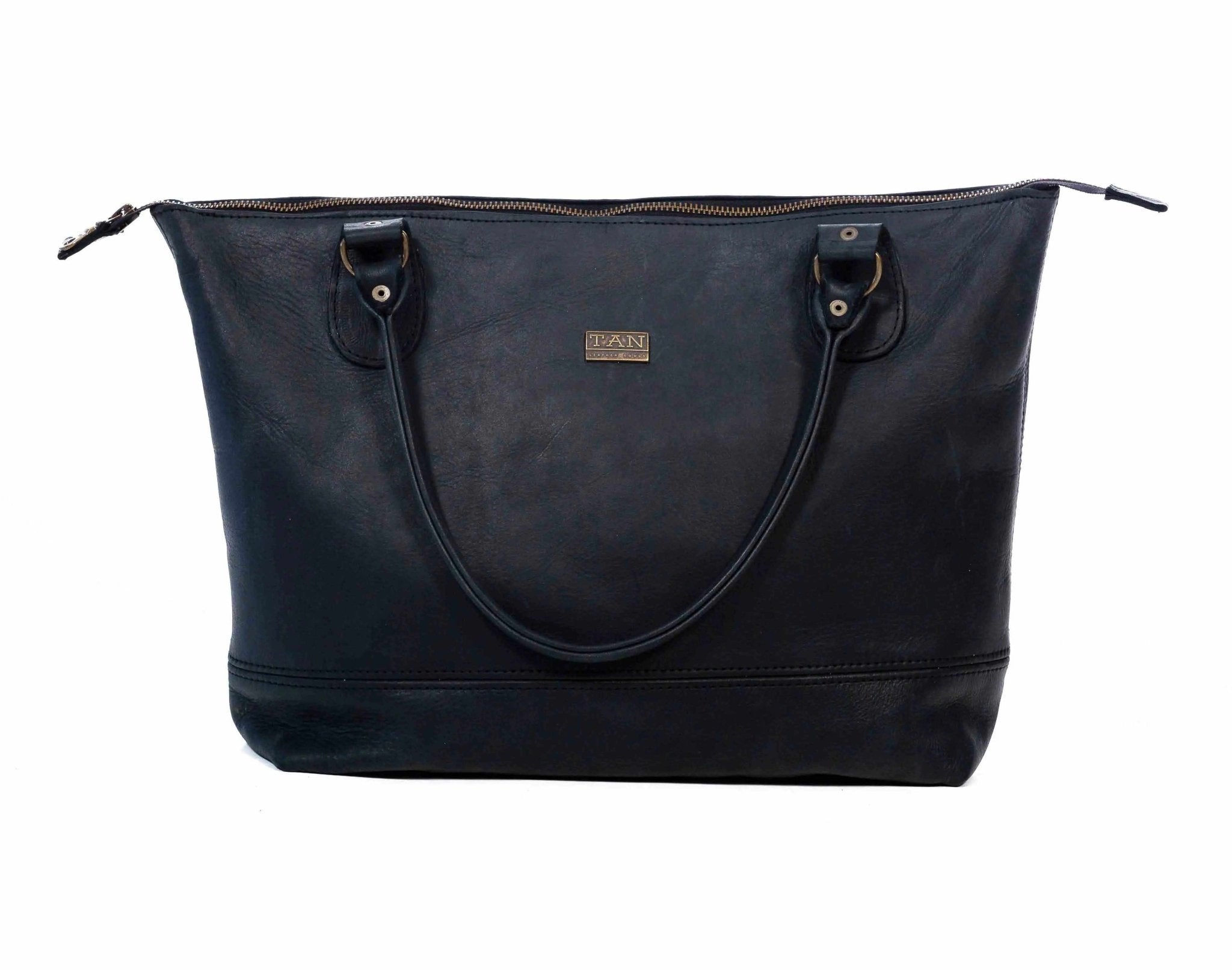 Tan Leather Goods - Daisy Leather Handbag | Black - KaryKase