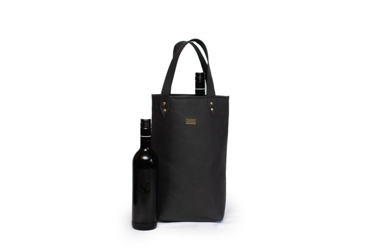 Tan Leather Goods - Vinot Wine Bag | Black - KaryKase