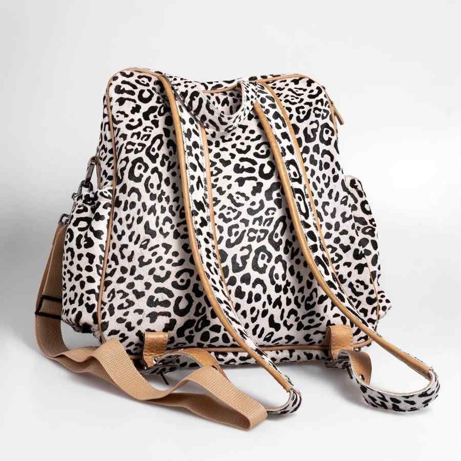 Thandana Leather Animal Printed Leather Nappy Backpack | Wild Cat Print - KaryKase