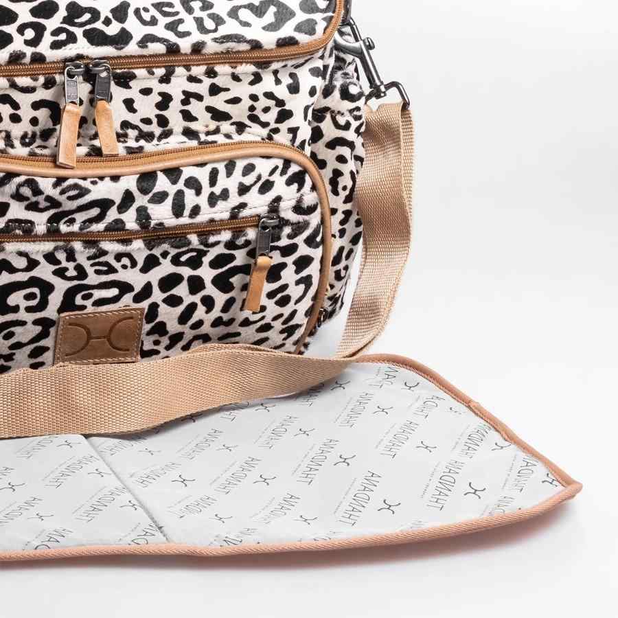 Thandana Leather Animal Printed Leather Nappy Backpack | Wild Cat Print - KaryKase