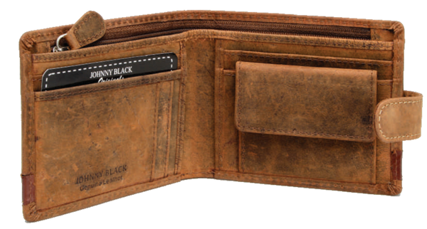 Johnny Black Rugged 6CC Bi-fold Leather Wallet - RFID | Brown - KaryKase