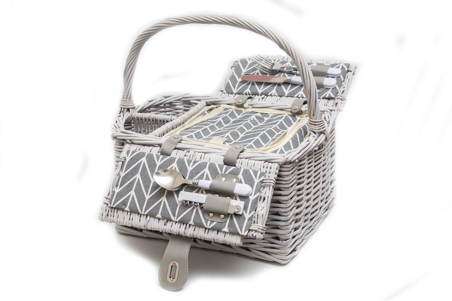 Yuppie Gift Baskets Romance Picnic Basket (2 Persons) | Grey Washed Wicker - KaryKase