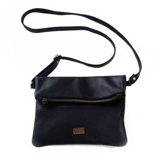 Tan Leather Goods - Nina Leather Sling Bag | Black - KaryKase