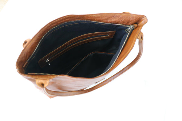 Tan Leather Goods - Ashley Leather Handbag | Pecan - KaryKase