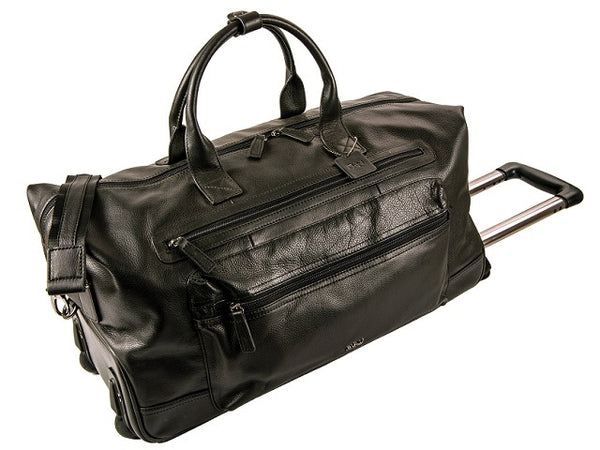 Adpel Navigator Leather Weekender Trolley Travel Duffel Bag | Black - KaryKase
