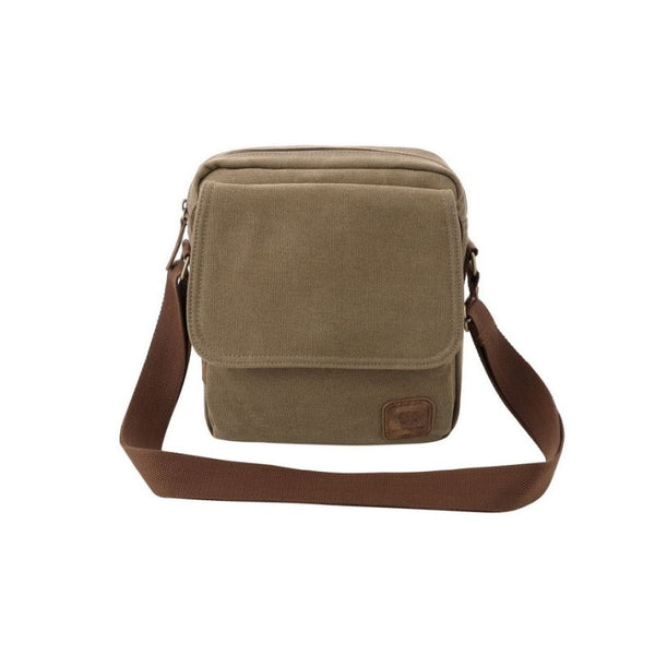 Escape Classic Canvas Utility Crossbody Bag | Light Brown with Brown Trim - KaryKase