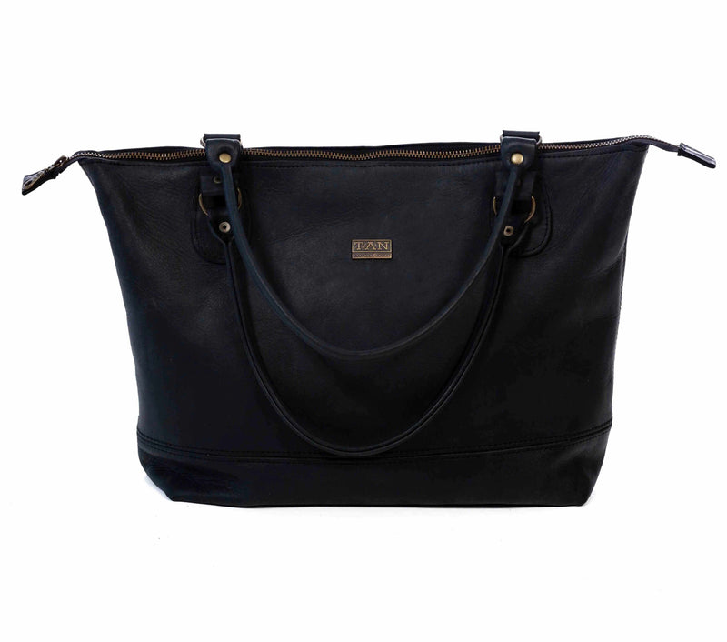 Tan Leather Goods - Daisy Leather Handbag | Black - KaryKase