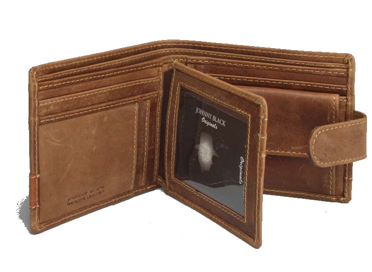 Johnny Black Rugged Leather 9CC Wallet | Brown - "Big 5 Detail" - KaryKase