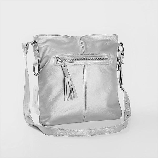 Thandana Messenger Metallic Leather Handbag | Silver - KaryKase