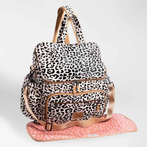 Thandana Leather Animal Printed Leather Nappy Backpack | Wild Cat Print - KaryKase