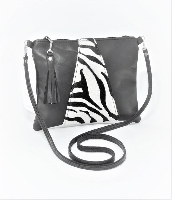 Thandana Crossover Animal Print Leather Handbag | Black Zebra Print - KaryKase