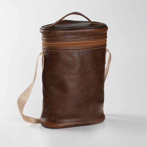 Thandana Leather Wine Cooler Double Carry Bag | Tobacco - KaryKase