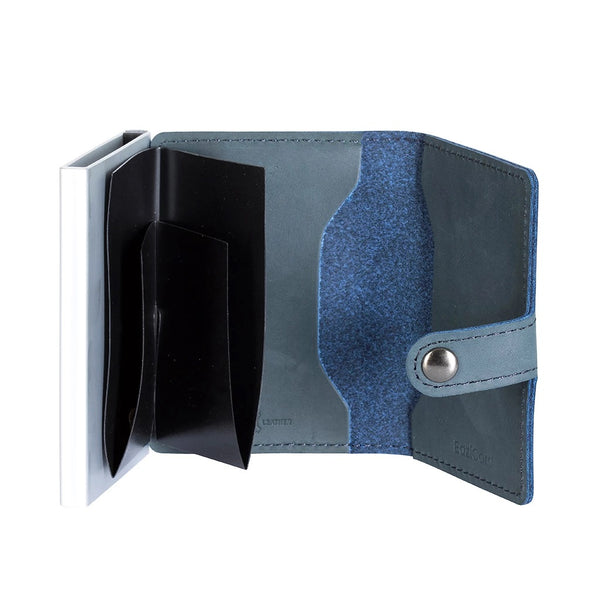 EaziCard Genuine Leather Saddle RFID Wallet | Blue/Silver - KaryKase